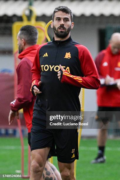 Roma player Leonardo Spinazzola during training session at Centro Sportivo Fulvio Bernardini on October 21, 2023 in Rome, Italy.