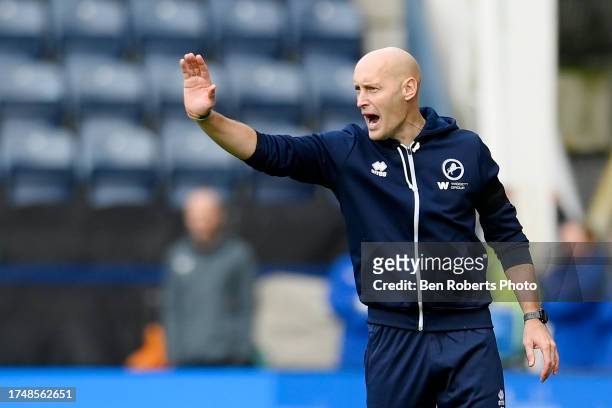 Millwall Caretaker Manager Adam Barrett during the Sky Bet Championship match between Preston North End and Millwall at Deepdale on October 21, 2023...
