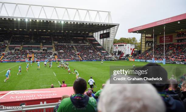 General view of the game from inside the stadium during the Gallagher Premiership Rugby match between Leicester Tigers and Sale Sharks at Mattioli...