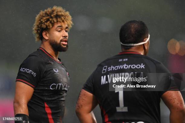 Andy Christie of Saracens looks on during the Gallagher Premiership Rugby match between Saracens and Bath Rugby at StoneX Stadium on October 21, 2023...