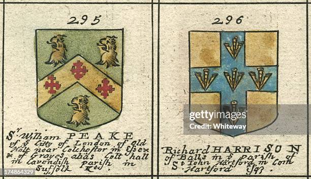 coat of arms 17th century peake and harrison - mervyn peake stock illustrations