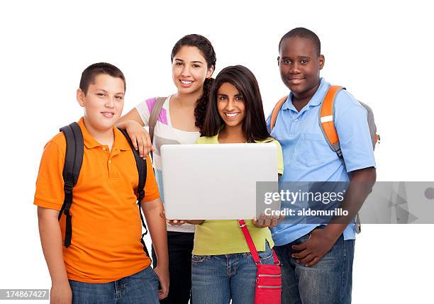 cheerful group of multi-ethnic students - 13 year old cute boys stock pictures, royalty-free photos & images