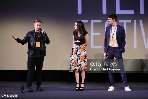 Lucas Grabeel, Emily Keefe, and Taylor Turner speak onstage at the "Lucas Needs an Agent" and "Intermedium" Q&A during the 26th SCAD Savannah Film...