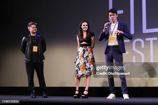 Lucas Grabeel, Emily Keefe, and Taylor Turner speak onstage at the "Lucas Needs an Agent" and "Intermedium" Q&A during the 26th SCAD Savannah Film...