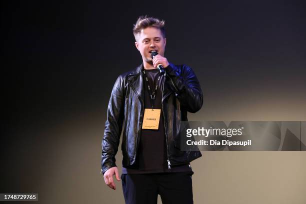 Lucas Grabeel speaks onstage at the "Lucas Needs an Agent" Q&A during the 26th SCAD Savannah Film Festival at Lucas Theatre for the Arts on October...