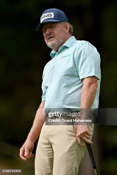 Jeff Maggert reacts to a missed putt on the 3rd hole during the second round of the Dominion Energy Charity Classic at The Country Club of Virginia...