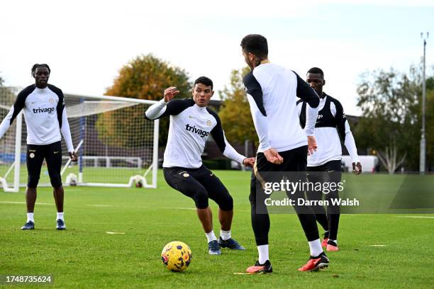 Thiago Silva of Chelsea during a training session at Chelsea Training Ground on October 27, 2023 in Cobham, England.