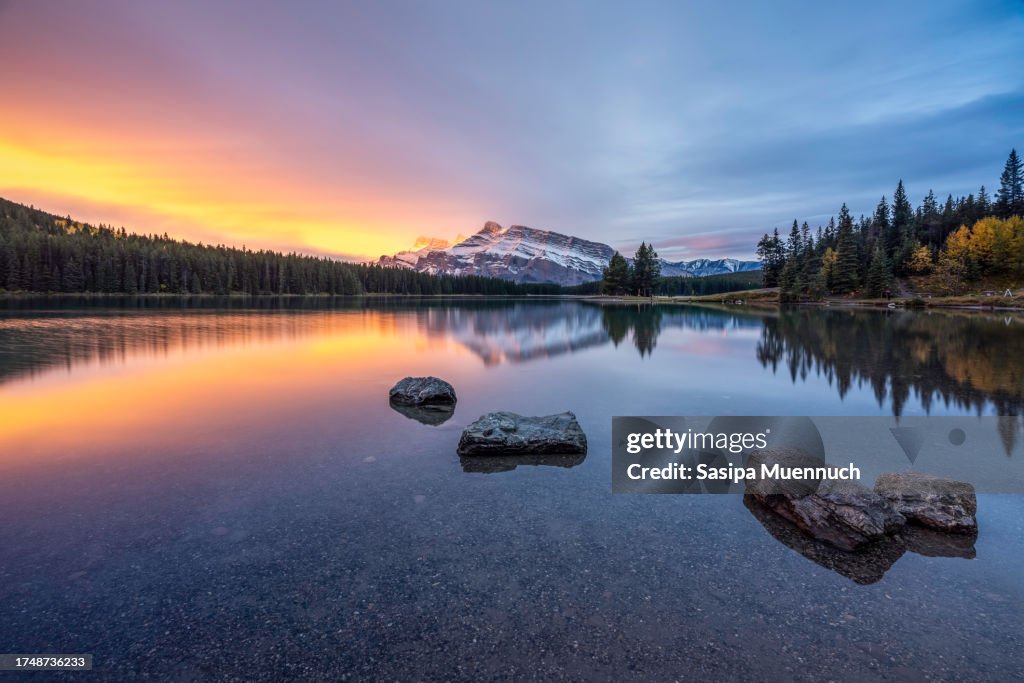 Two Jack Lake at Sunrise, Banff National Park, Alberta, Canada