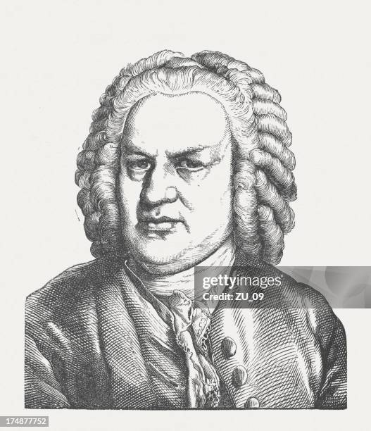 stockillustraties, clipart, cartoons en iconen met johann sebastian bach (1685-1750), wood engraving, published in 1877 - johann sebastian bach