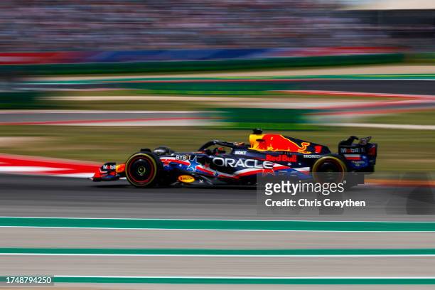 Max Verstappen of the Netherlands driving the Oracle Red Bull Racing RB19 on track during the Sprint Shootout ahead of the F1 Grand Prix of United...