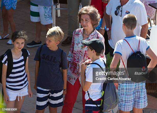Queen Sofia of Spain and her grandsons Victoria Federica Marichalar, Pablo Nicolas Urdangarin, Miguel Urdangarin and Juan Valentin Urdangarin arrive...