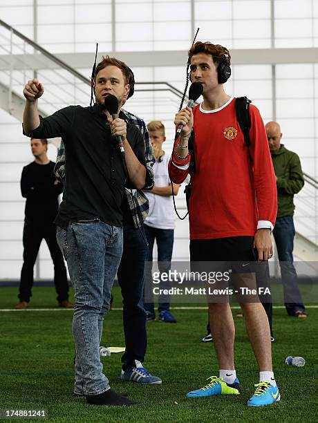 Olly Murs and Nick Grimshaw take part in media interviews before taking part in a five-a-side football match between Team Grimshaw, captained by BBC...