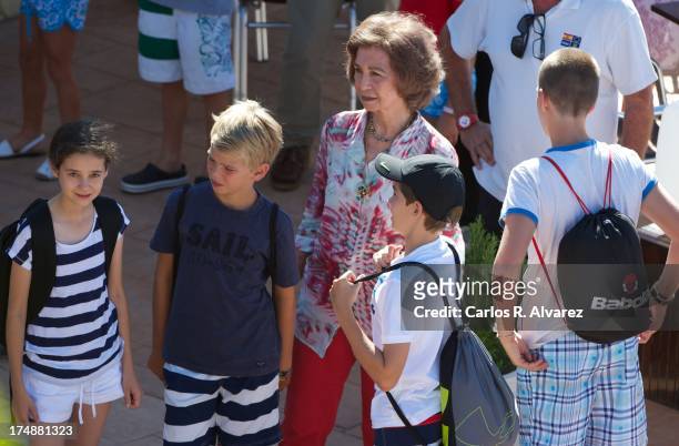 Queen Sofia of Spain and her grandsons Victoria Federica Marichalar, Pablo Nicolas Urdangarin, Miguel Urdangarin and Juan Valentin Urdangarin arrive...