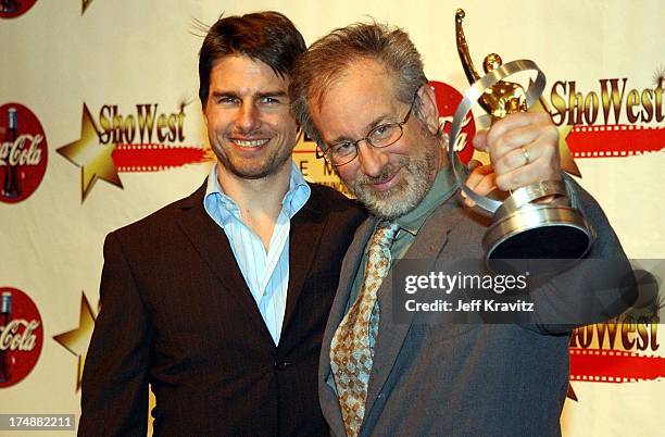 Tom Cruise & Steven Spielberg during 2002 ShoWest Gala Awards at Paris Hotel in Las Vegas, Nevada, United States.