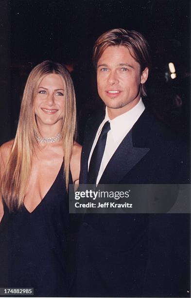 Jennifer Aniston and Brad Pitt during The 72nd Annual Academy Awards - Vanity Fair Party at Morton's in Los Angeles, California, United States.