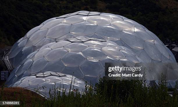 Light shines on one of the Eden's project's biomes on July 29, 2013 in St Austell, England. Pip Andersen and Tim Shieff who are both members of the...