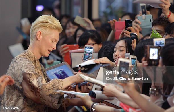 Actress Tilda Swinton attends the 'Snowpiercer' South Korea premiere at Times Square on July 29, 2013 in Seoul, South Korea. The film will open in...
