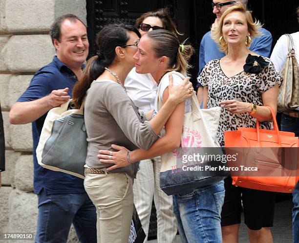 Giulio Violati, Maria Maria Grazia Cucinotta, Regina Baresi and Maria Grazia Severi are sightinged in via Montenapoleone on July 29, 2013 in Milan,...