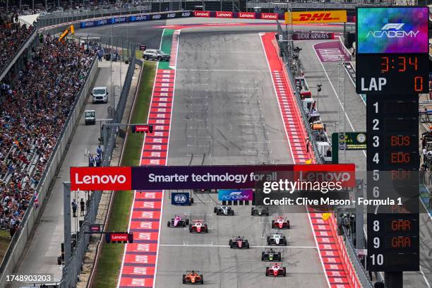 Hamda Al Qubaisi of United Arab Emirates and MP Motorsport leads Chloe Chong of Great Britain and PREMA Racing and the rest of the field at the start...