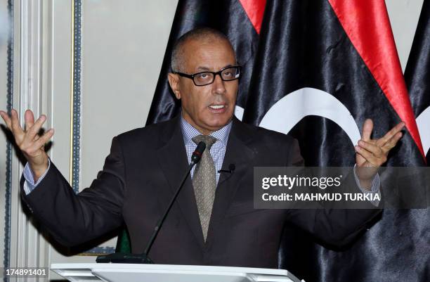 Libyan Prime Minister Ali Zeidan speaks during a press conference in the capital Tripoli on July 29, 2013. Zeidan said he would carry out a reshuffle...