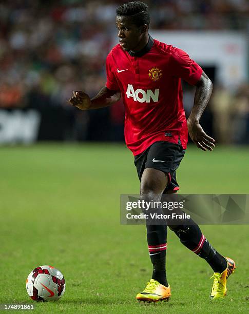 Wilfried Zaha of Manchester United runs with the ball during the international friendly match between Kitchee FC and Manchester United at Hong Kong...