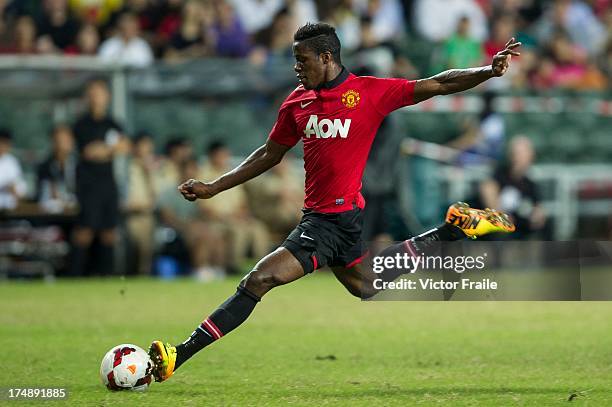 Wilfried Zaha of Manchester United runs with the ball during the international friendly match between Kitchee FC and Manchester United at Hong Kong...