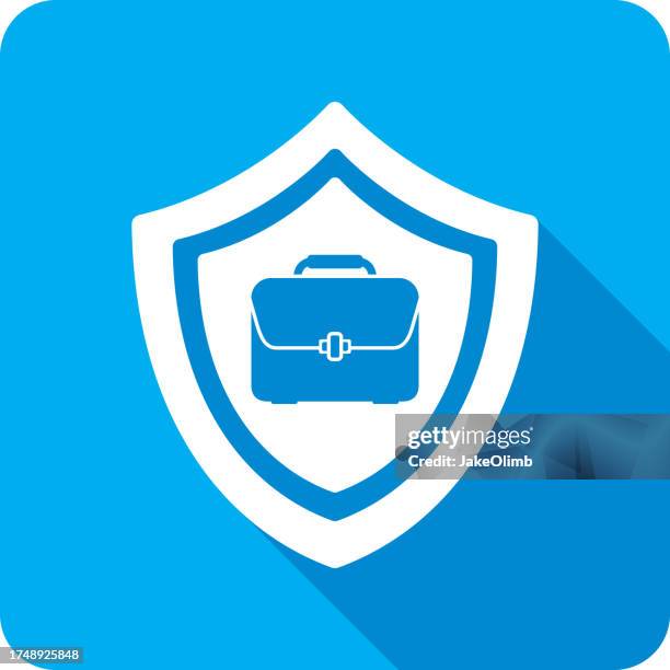 shield briefcase icon silhouette - salesman flat design stock illustrations