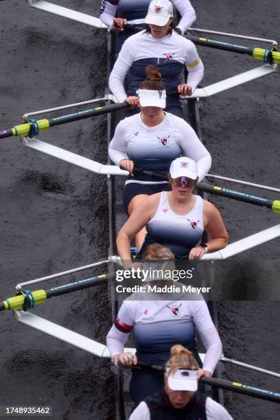 Long Beach Rowing Association competes in the Women's Master Eights division Head of the Charles Regatta on October 21, 2023 in Cambridge,...