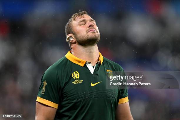Duane Vermeulen of South Africa celebrates following the team’s victory during the Rugby World Cup France 2023 match between England and South Africa...