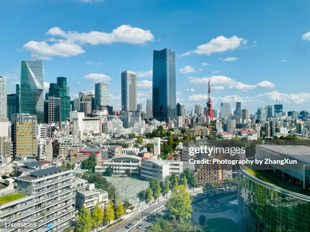 aerial view of tokyo city at day time. - roppongi stock pictures, royalty-free photos & images