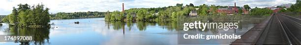 river tressel pano - river androscoggin stock pictures, royalty-free photos & images