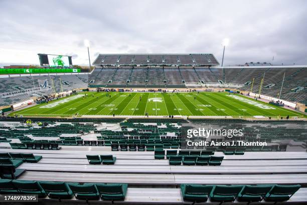 General view of the field before a college football game between the Michigan Wolverines and the Michigan State Spartans at Spartan Stadium on...