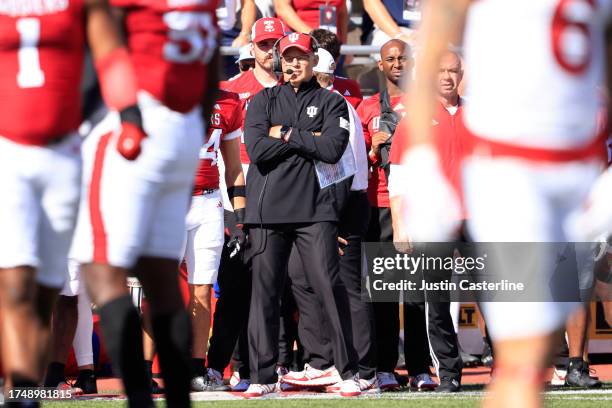 Head coach Tom Allen of the Indiana Hoosiers watches his team during the first half in the game against the Rutgers Scarlet Knights at Memorial...