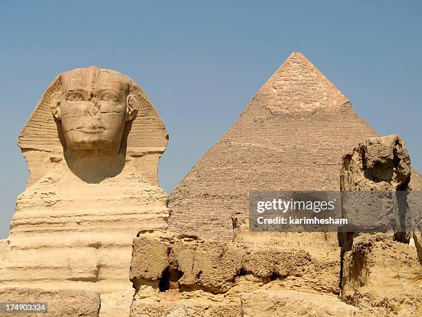guardian of the pyramids - pyramid of chephren stock pictures, royalty-free photos & images