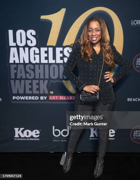 Juliette Hagerman arrives on the red carpet during Los Angeles Fashion Week at The Majestic on October 20, 2023 in Los Angeles, California.