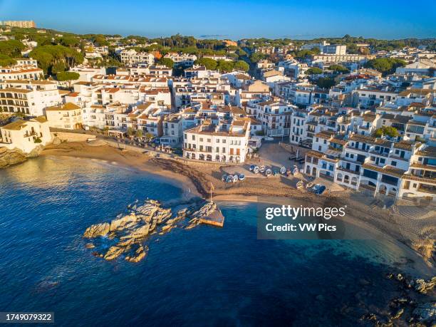 Village with white houses by the sea, Calella de Palafrugell, Costa Brava beach, Girona Catalonia, Spain.