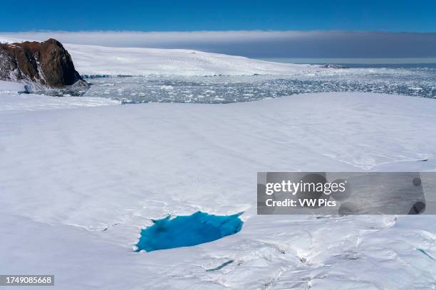 Aerial view of Larsen Inlet glacier, Weddell Sea, Antarctica.