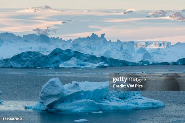 Icebergs at sunset in the Weddell Sea, Antarctica.