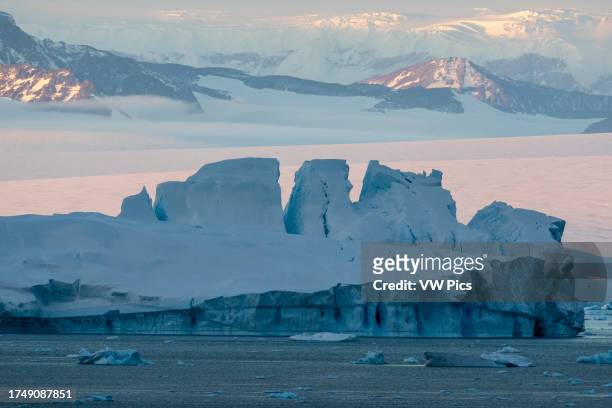 Icebergs at sunset in the Weddell Sea, Antarctica.