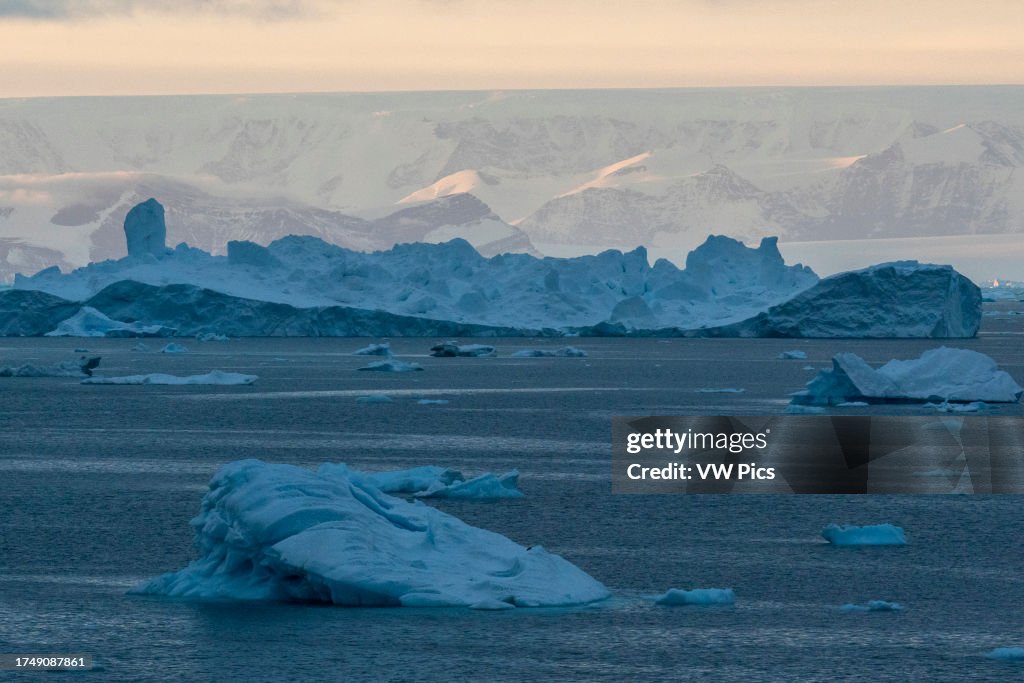 Icebergs at sunset in the Weddell Sea