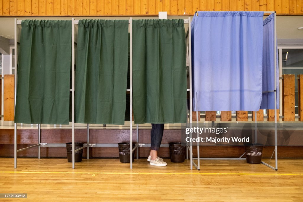 Polling station for the first round of the legislative elections in Dinan. Brittany, France