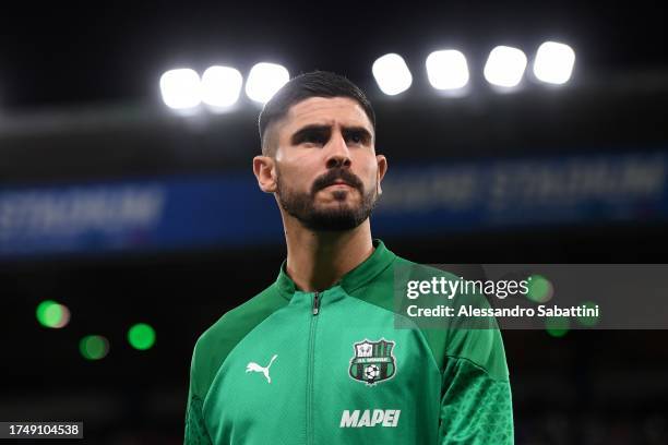 Martin Erlic of US Sassuolo looks on during the Serie A TIM match between US Sassuolo and SS Lazio at Mapei Stadium - Citta' del Tricolore on October...