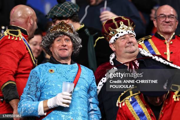 England supporters attend the France 2023 Rugby World Cup third-place match between Argentina and England at the Stade de France in Saint-Denis, on...