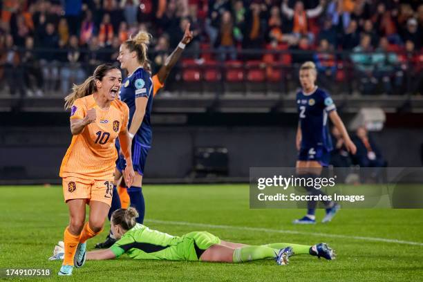 Danielle van de Donk of Holland Women celebrates 1-0 during the UEFA Womens Nations League match between Holland Women v Scotland Women at the...