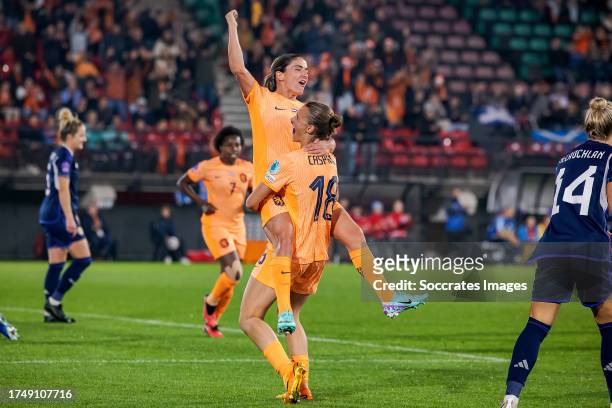 Danielle van de Donk of Holland Women celebrates 1-0 with Kerstin Casparij of Holland Women during the UEFA Womens Nations League match between...