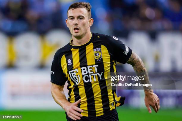 Kacper Kozlowski of Vitesse Arnhem looks on during the Dutch Eredivisie match between Vitesse and PEC Zwolle at Gelredome on October 27, 2023 in...