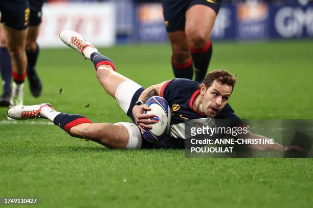 Argentina's fly-half Nicolas Sanchez catches the ball during the France 2023 Rugby World Cup third-place match between Argentina and England at the...