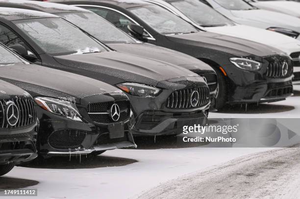 Mercedes-Benz vehicles outside a Mercedes-Benz dealership in Edmonton, on October 26 in Edmonton, Alberta, Canada.
