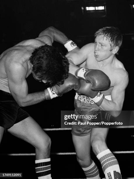 Dave 'Boy' Green of Great Britain lands a punch on Carlos Palomino of Mexico during the WBC World Welterweight Championship title fight at the Empire...