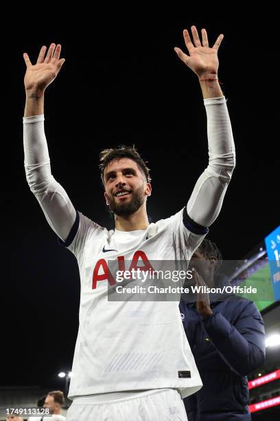 Rodrigo Bentancur of Tottenham Hotspur celebrates their victory during the Premier League match between Crystal Palace and Tottenham Hotspur at...